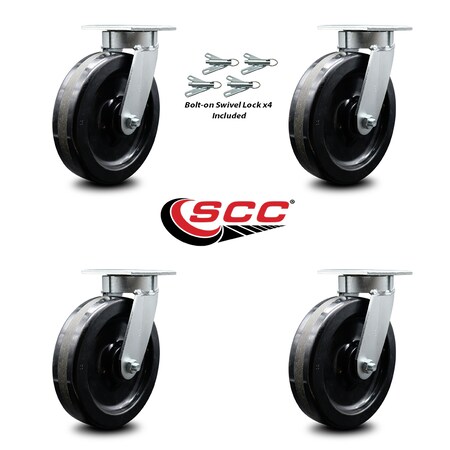 Service Caster 8 Inch Kingpinless Phenolic Wheel Swivel Caster Set with Swivel Lock SCC SCC-KP30S820-PHR-BSL-4